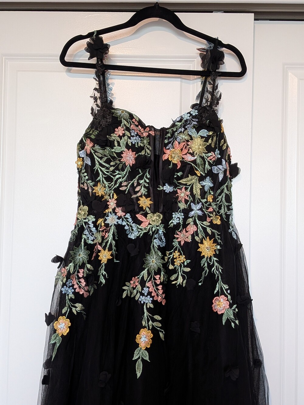 Black 3D Floral Wedding Dress